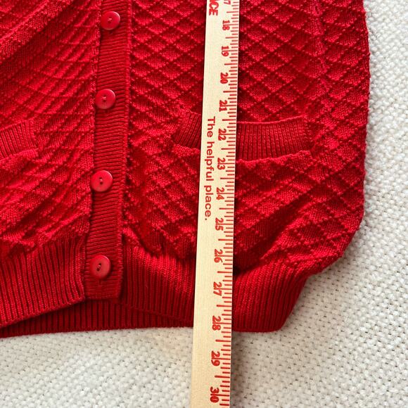 VTG BellePointe  Cardigan Sweater Womens M Cotton Textured Christmas Red Pockets - Picture 8 of 10